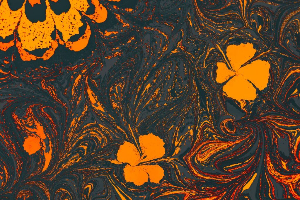 The Art of Drawing Readers In: Your attractive post title goes here Abstract marbled effect with vibrant orange and floral patterns, creating a swirling visual experience.